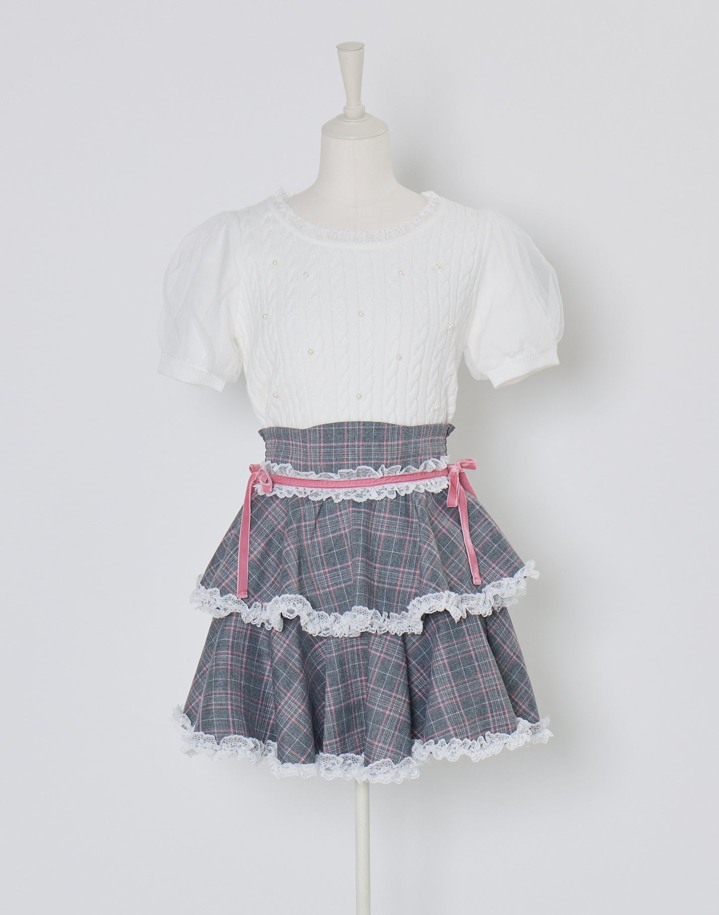 mellfy memory Pearl cable knit Lace arm warmer Knit Top