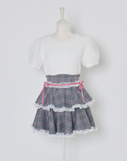 mellfy memory Pearl cable knit Lace arm warmer Knit Top