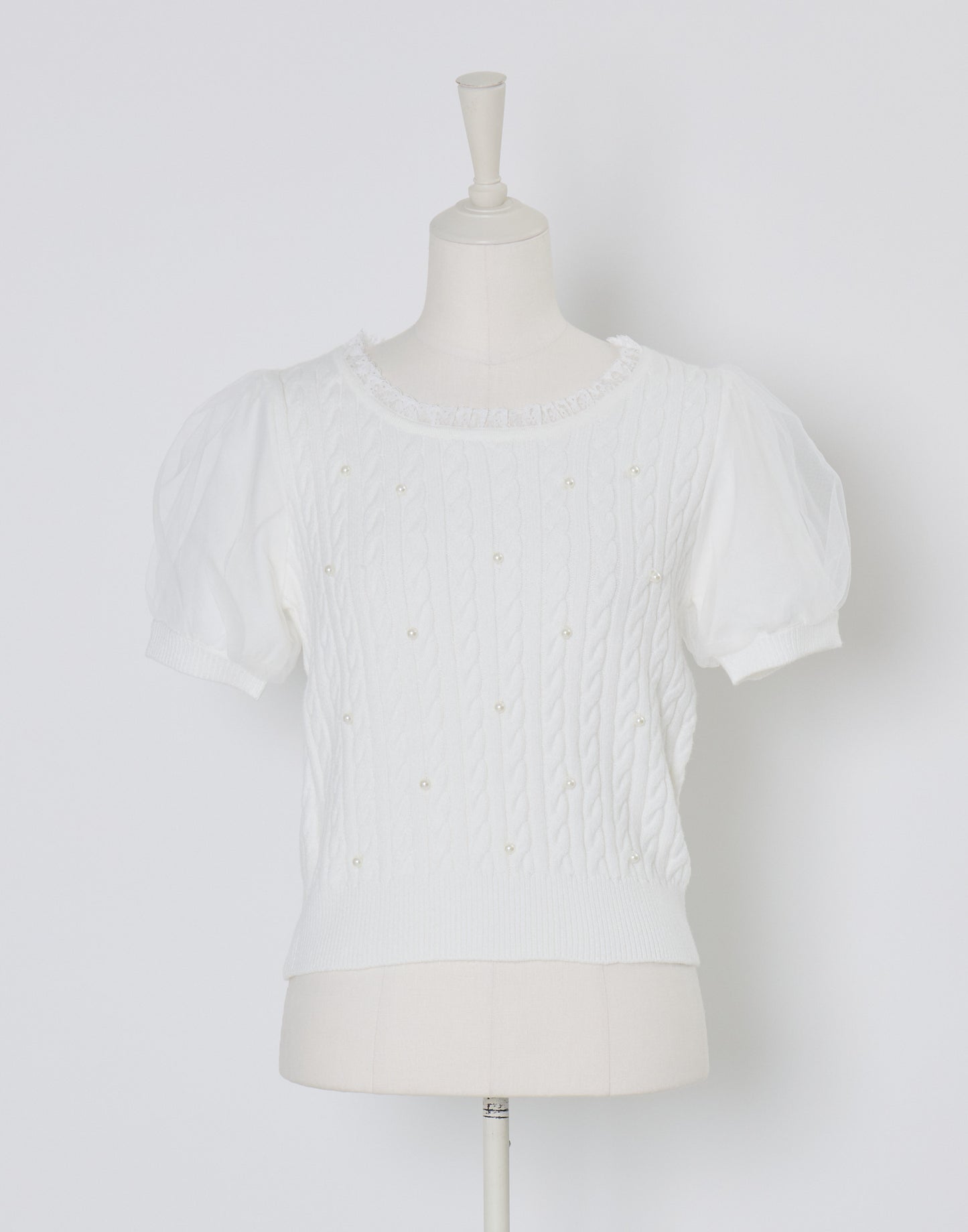 mellfy memory Pearl cable knit Lace arm warmer Knit Top