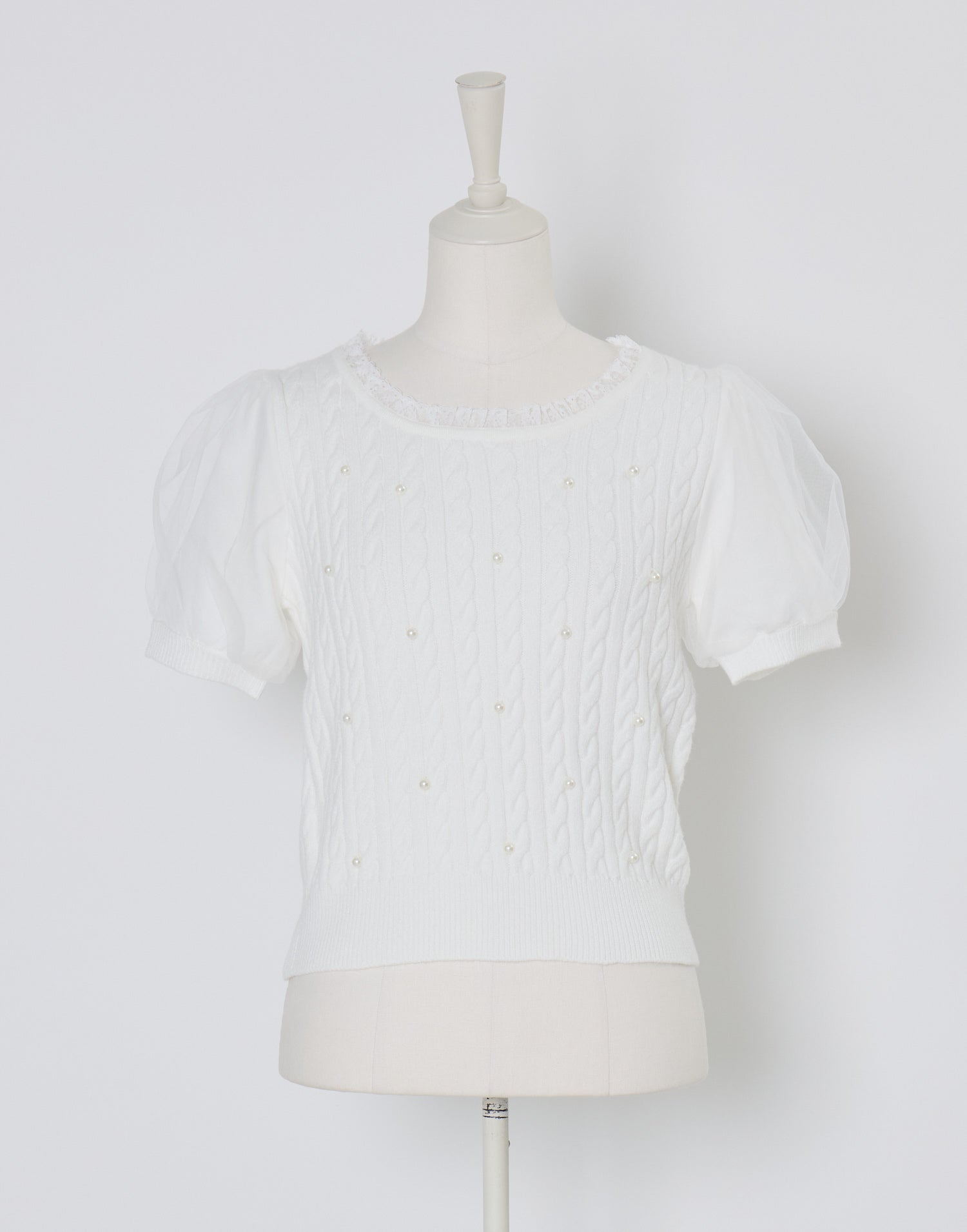 mellfy memory Pearl cable knit Lace arm warmer Knit Top