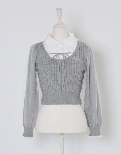 (Pre-order) mellfy memory Girls Cable Knit Blouse Top