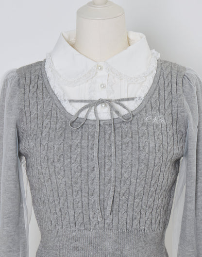 (Pre-order) mellfy memory Girls Cable Knit Blouse Top
