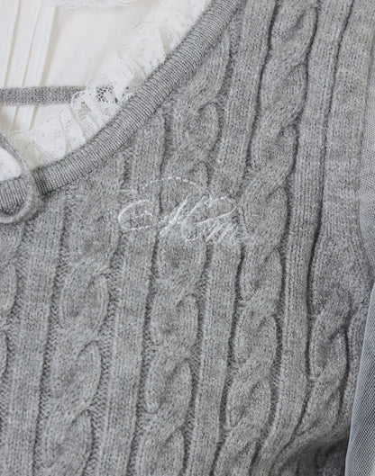(Pre-order) mellfy memory Girls Cable Knit Blouse Top