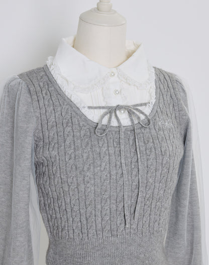 (Pre-order) mellfy memory Girls Cable Knit Blouse Top