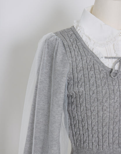 (Pre-order) mellfy memory Girls Cable Knit Blouse Top