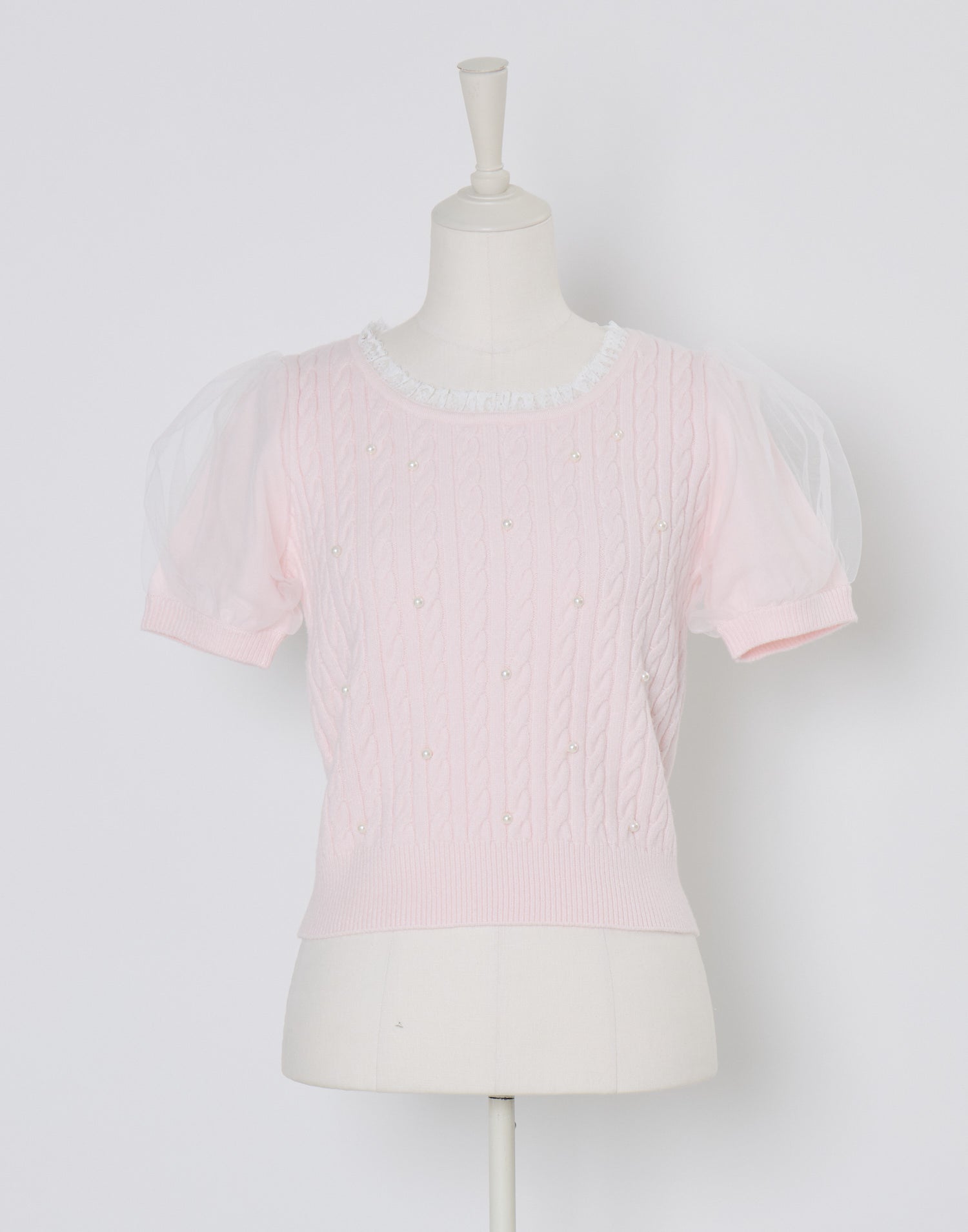 mellfy memory Pearl cable knit Lace arm warmer Knit Top