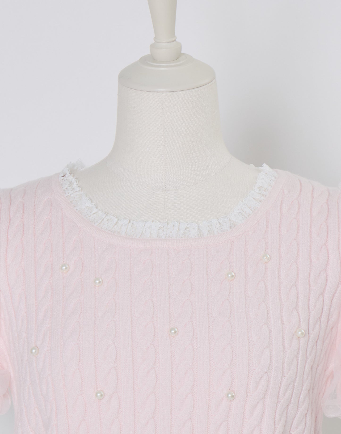 mellfy memory Pearl cable knit Lace arm warmer Knit Top