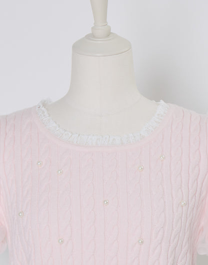 mellfy memory Pearl cable knit Lace arm warmer Knit Top