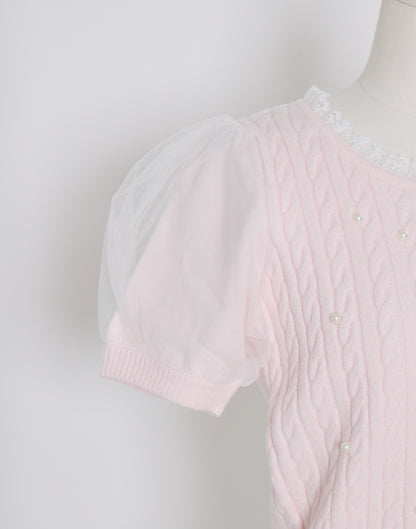 mellfy memory Pearl cable knit Lace arm warmer Knit Top