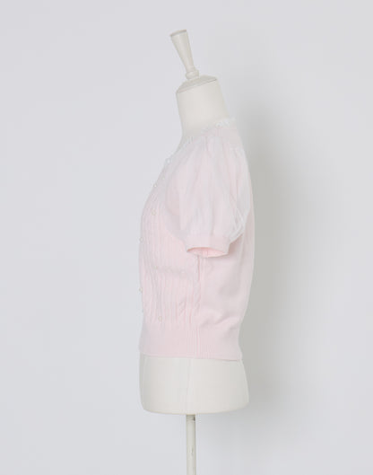 mellfy memory Pearl cable knit Lace arm warmer Knit Top