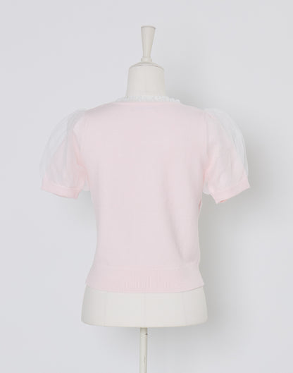 mellfy memory Pearl cable knit Lace arm warmer Knit Top