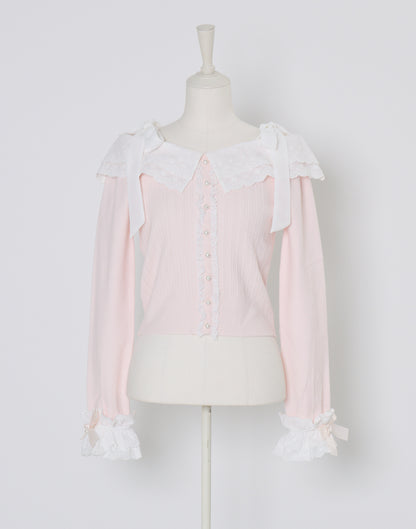 (Pre-order) mellfy memory Ruffle and lace cuff ribbon Knit Top