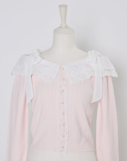 (Pre-order) mellfy memory Ruffle and lace cuff ribbon Knit Top