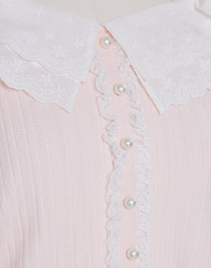 (Pre-order) mellfy memory Ruffle and lace cuff ribbon Knit Top