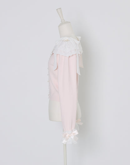 (Pre-order) mellfy memory Ruffle and lace cuff ribbon Knit Top