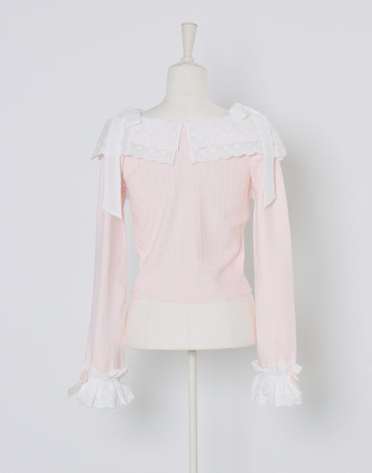 (Pre-order) mellfy memory Ruffle and lace cuff ribbon Knit Top