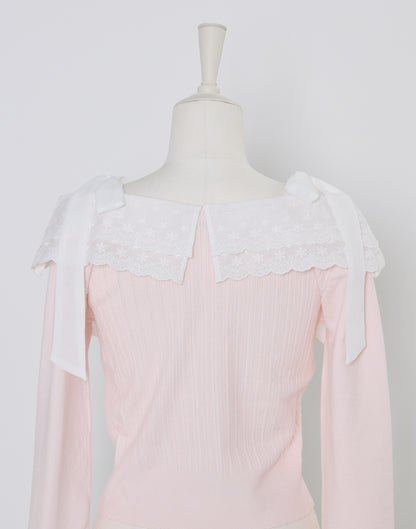 (Pre-order) mellfy memory Ruffle and lace cuff ribbon Knit Top