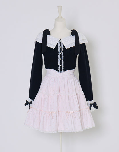 (Pre-order) mellfy memory Ruffle and lace cuff ribbon Knit Top