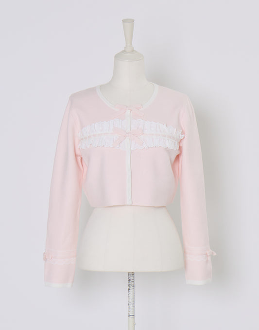 (Pre-order) mellfy memory Cotton lace and ribbon bicolor Cardigan