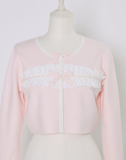 (Pre-order) mellfy memory Cotton lace and ribbon bicolor Cardigan