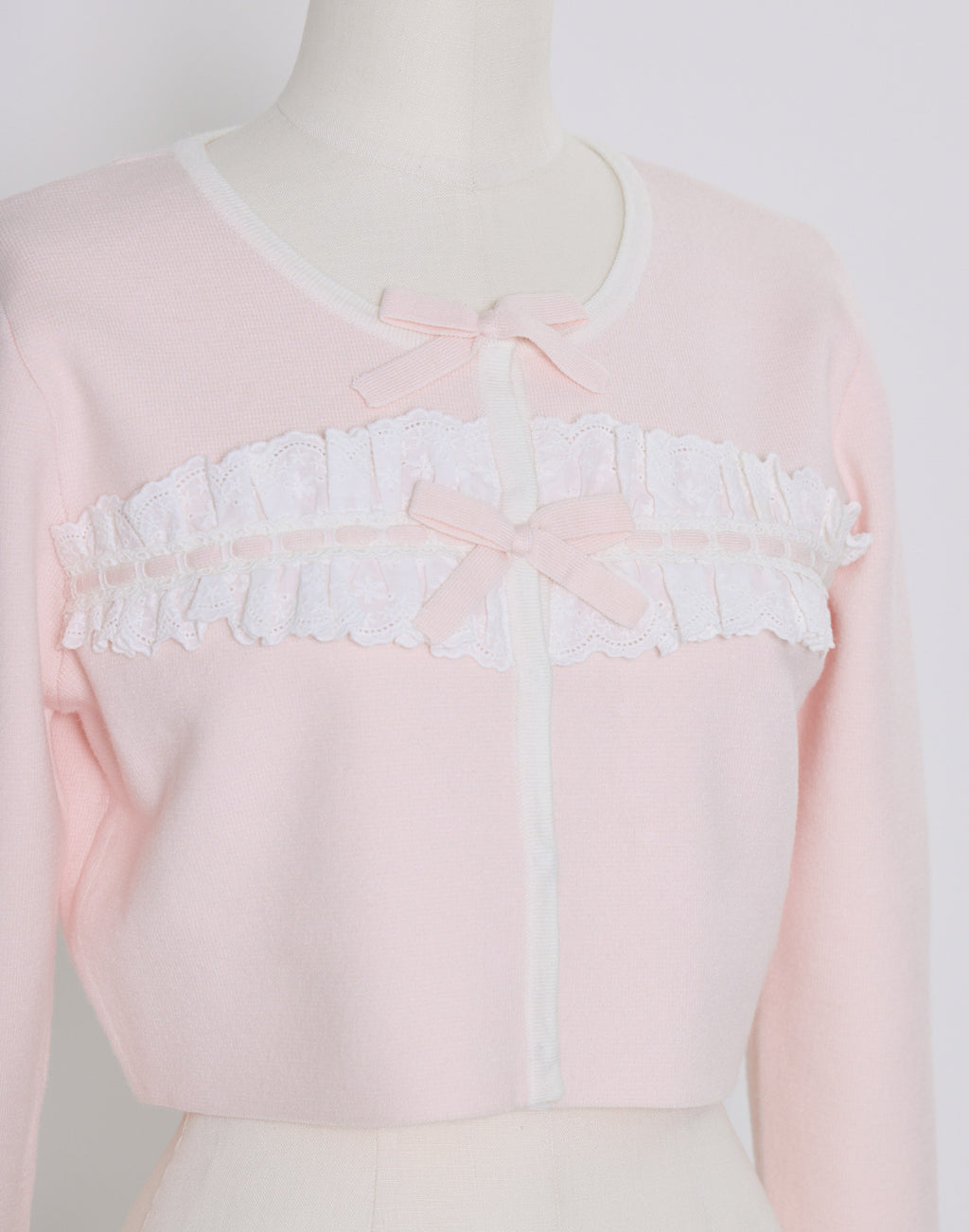 mellfy memory Cotton lace and ribbon bicolor Cardigan