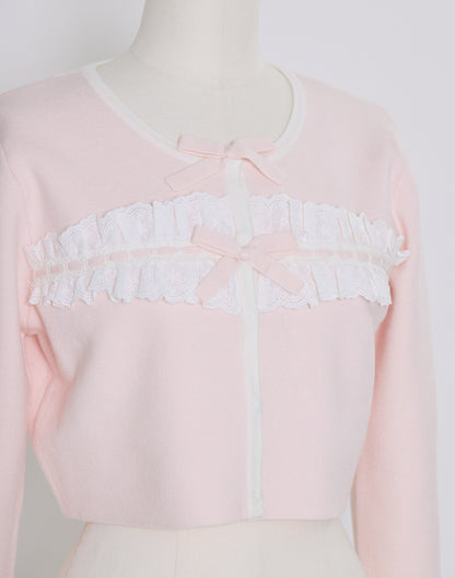(Pre-order) mellfy memory Cotton lace and ribbon bicolor Cardigan