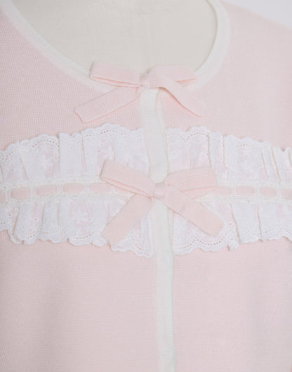 (Pre-order) mellfy memory Cotton lace and ribbon bicolor Cardigan