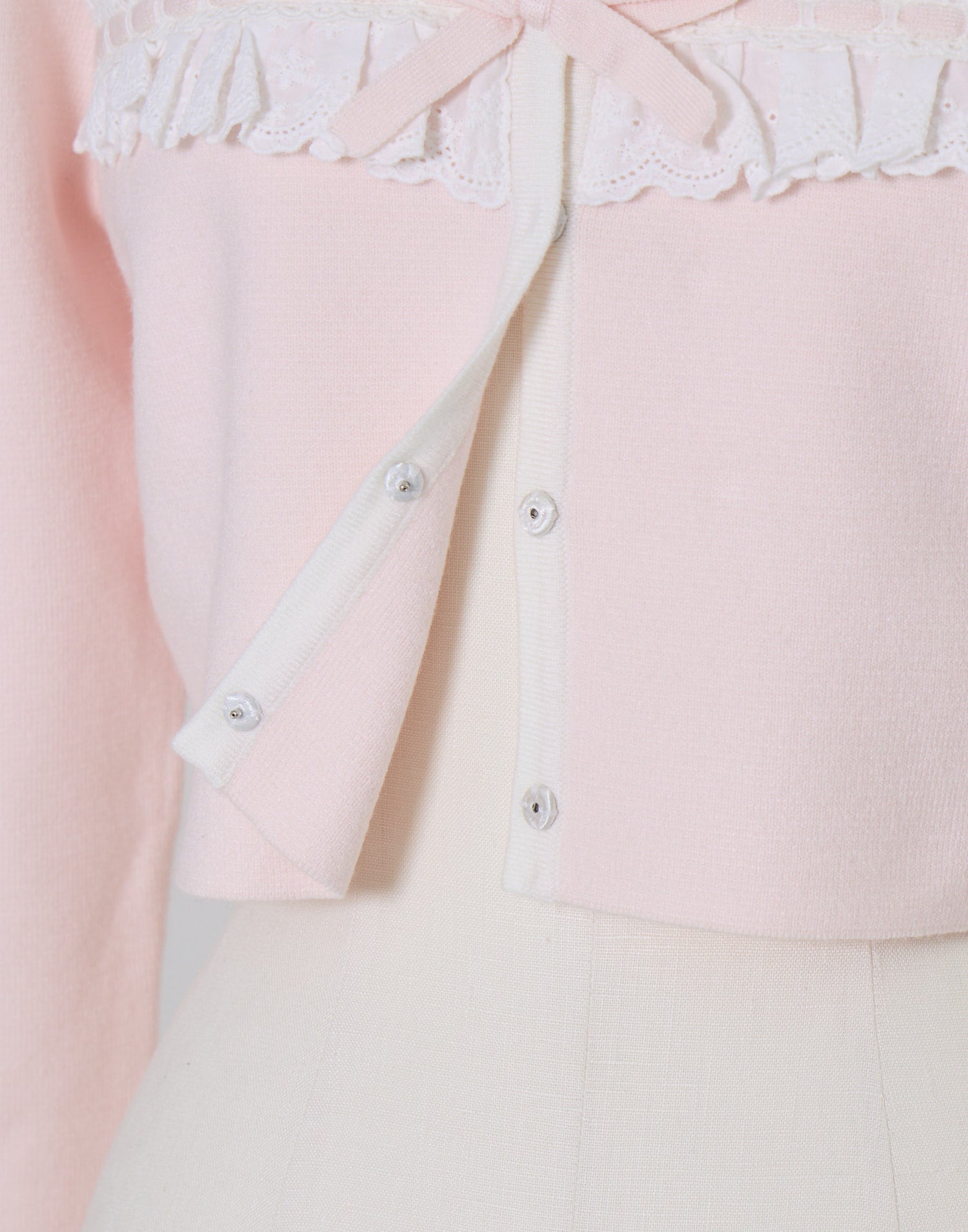 mellfy memory Cotton lace and ribbon bicolor Cardigan