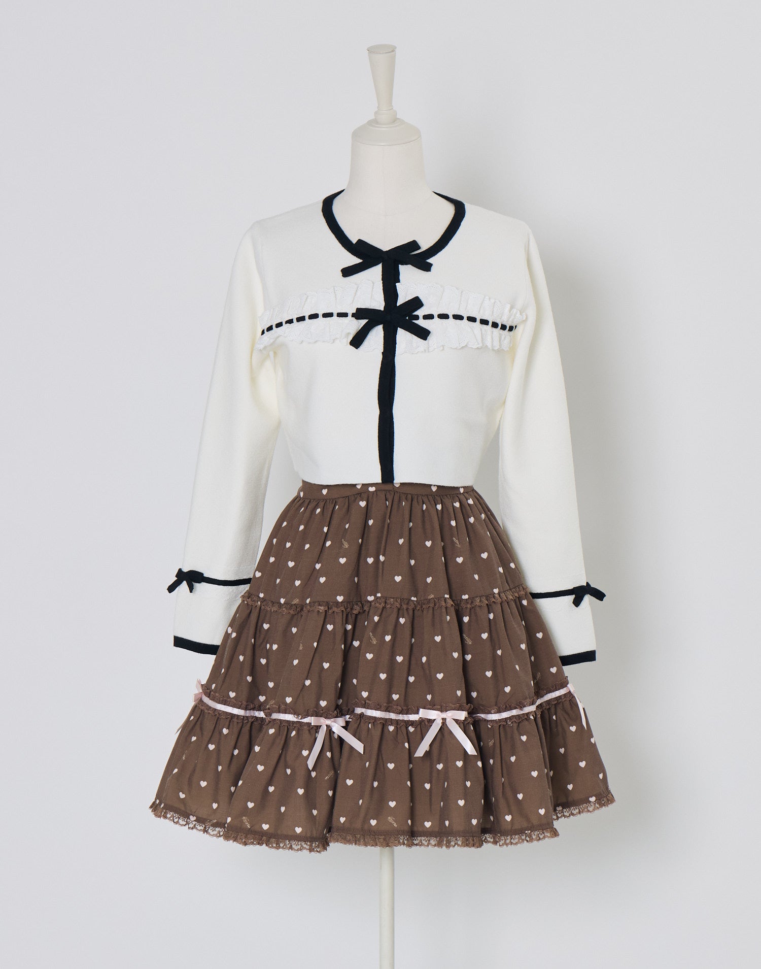 mellfy memory Cotton lace and ribbon bicolor Cardigan