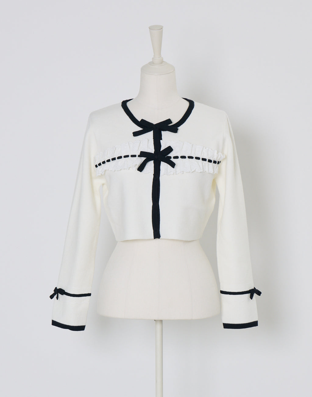 mellfy memory Cotton lace and ribbon bicolor Cardigan