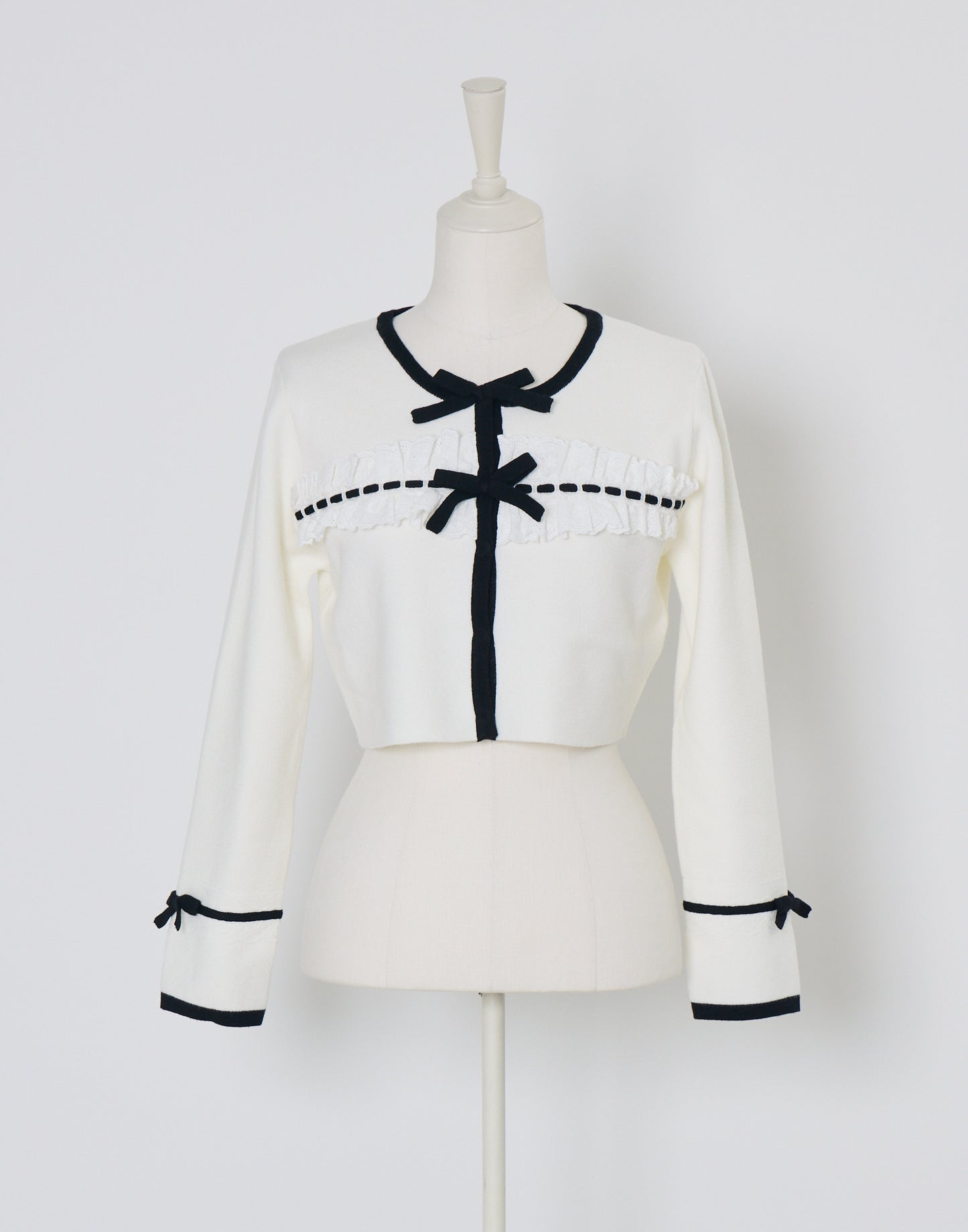 (Pre-order) mellfy memory Cotton lace and ribbon bicolor Cardigan