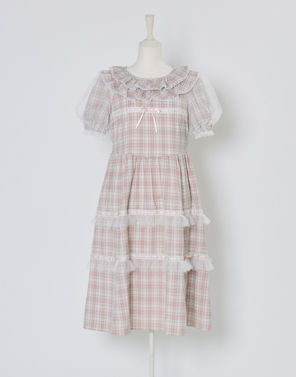Lolime check puff sleeve dress