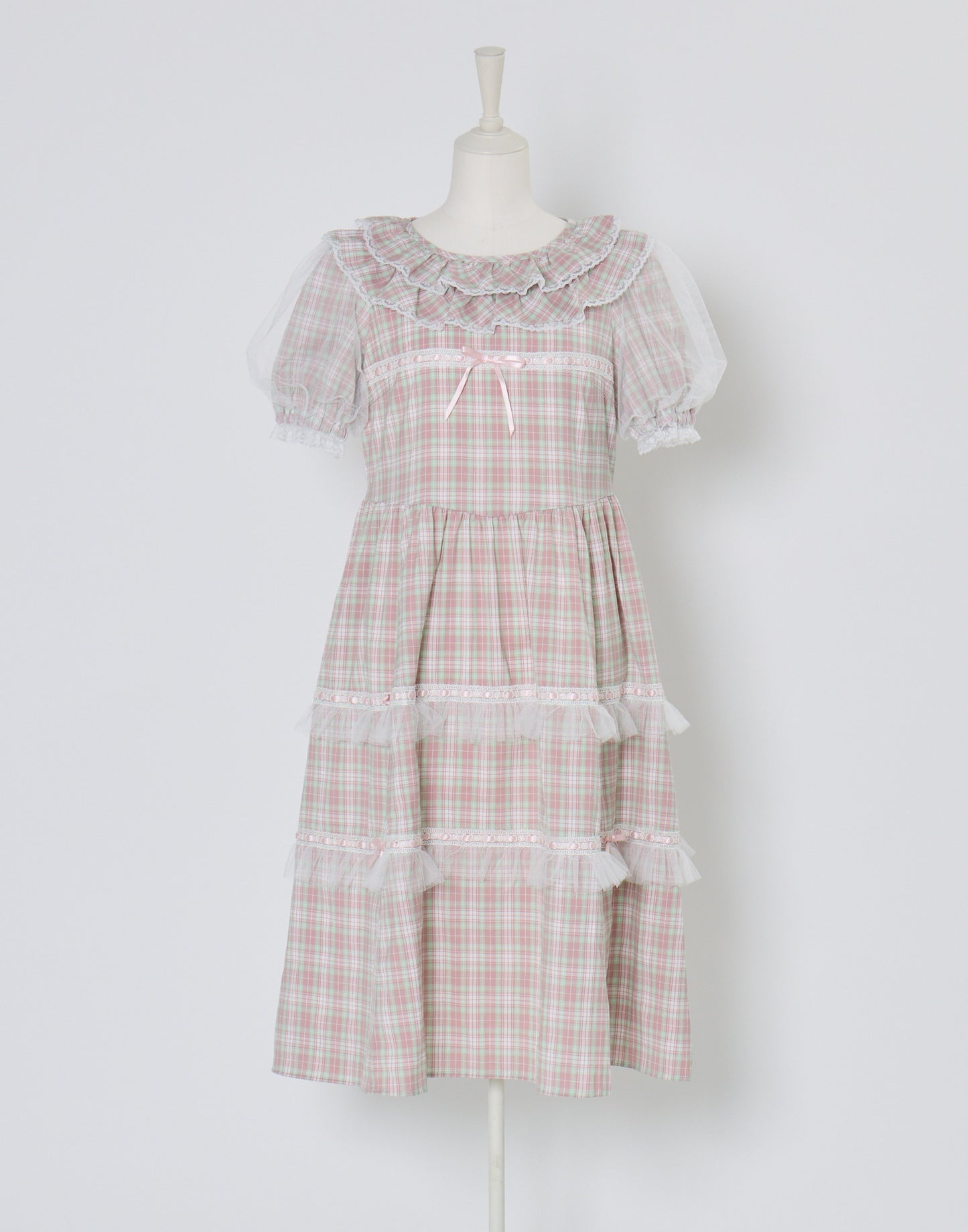 Lolime check puff sleeve dress
