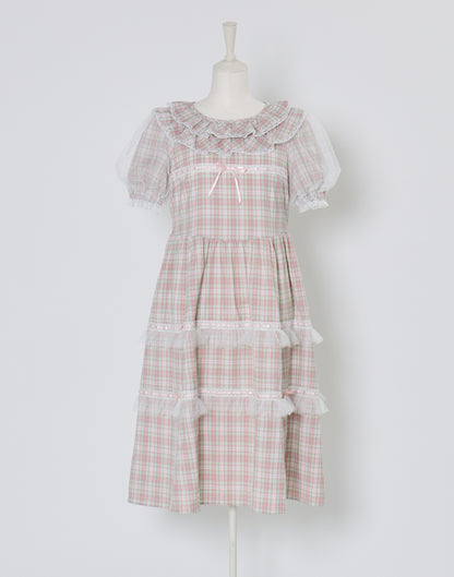 Lolime check puff sleeve dress