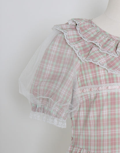 Lolime check puff sleeve dress