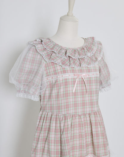 Lolime check puff sleeve dress
