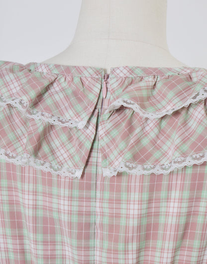 Lolime check puff sleeve dress