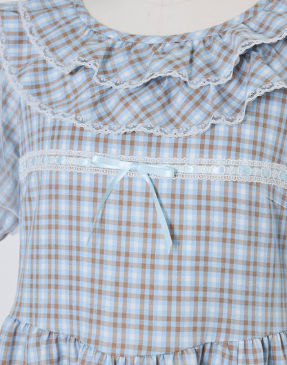 Lolime check puff sleeve dress