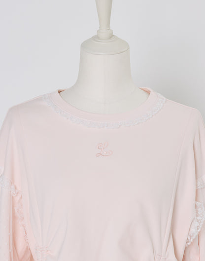 Lolime lacy shirring logo pullover