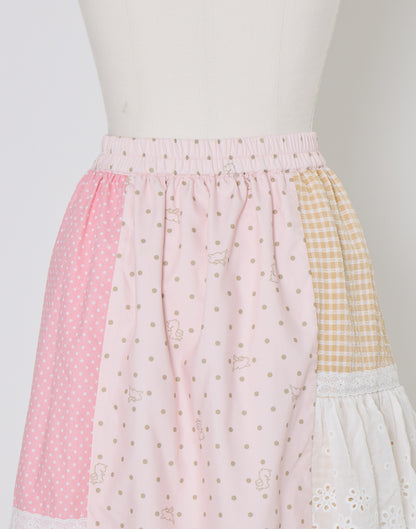 Lolime angel bunny frill patchwork skirt