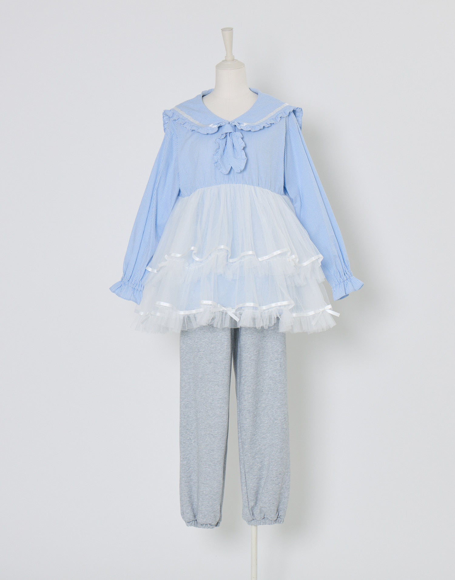 (Pre-order) Lolime Tulle & Stripe sailor tunic