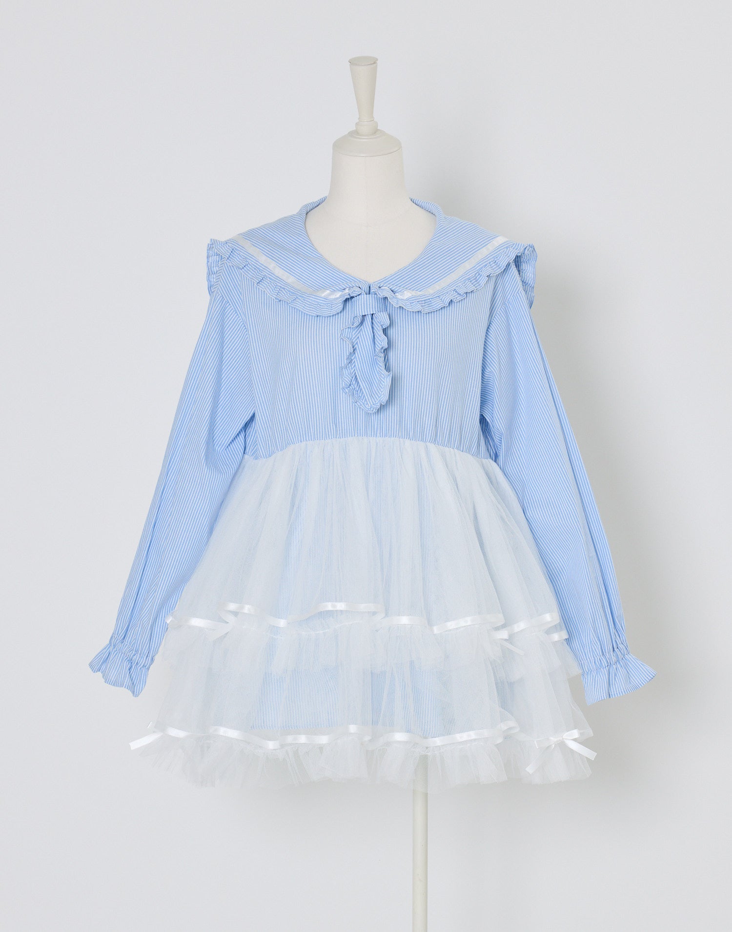 (Pre-order) Lolime Tulle & Stripe sailor tunic