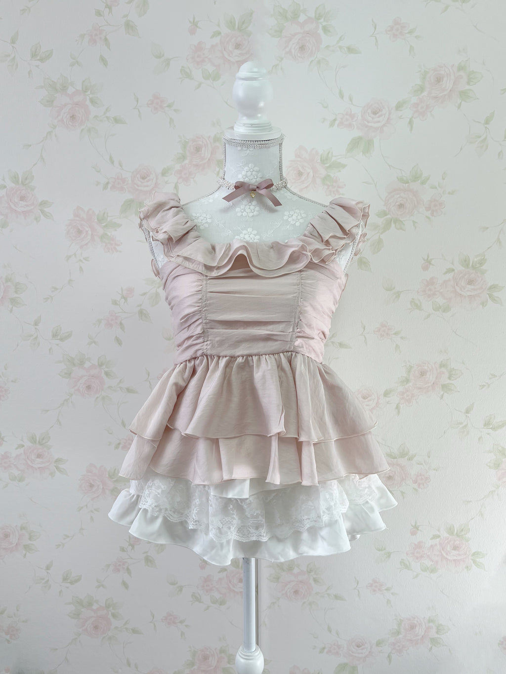 Ruffled Sleeve Peplum Top (Pink Beige)