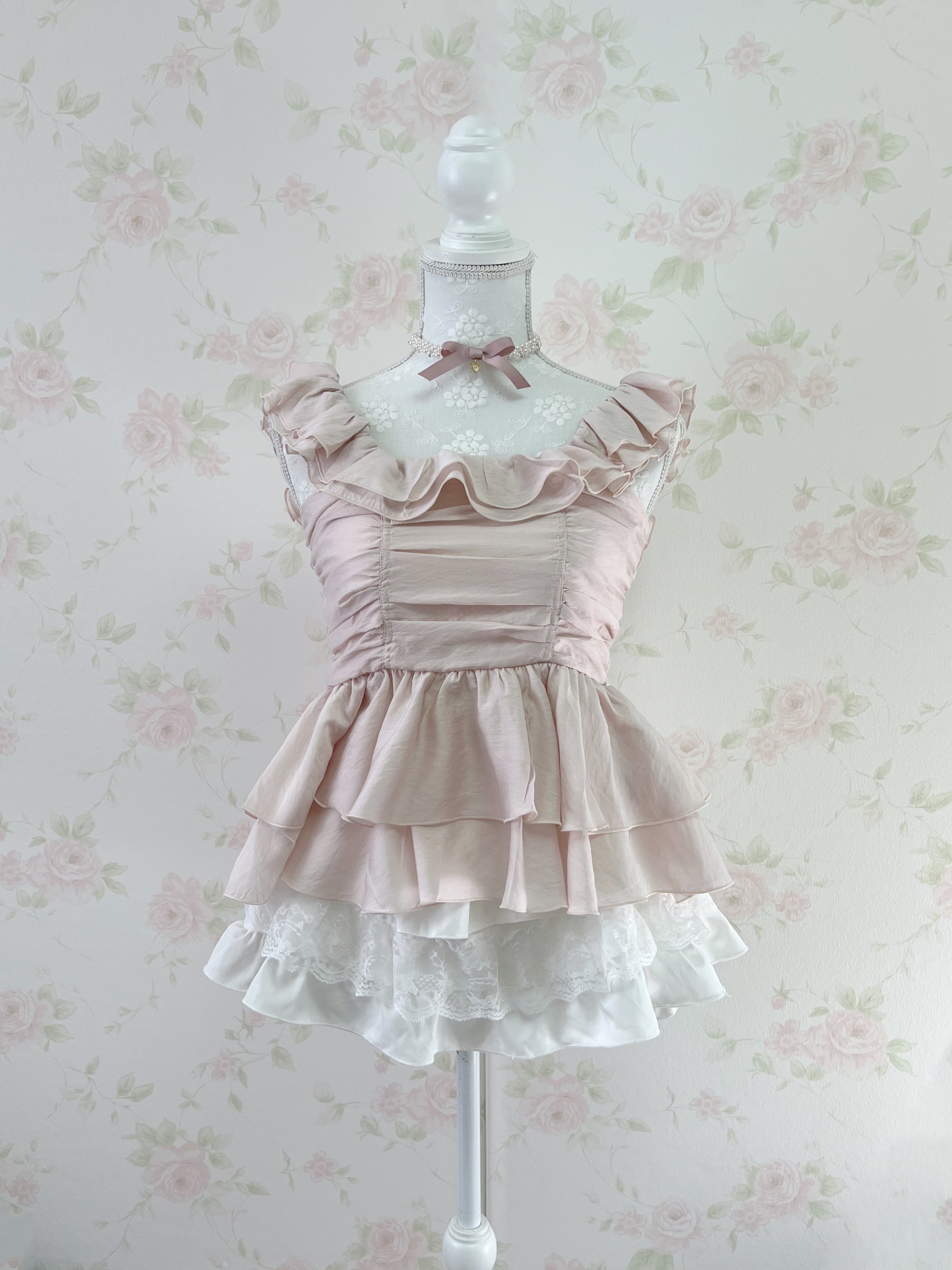 Ruffled Sleeve Peplum Top (Pink Beige)