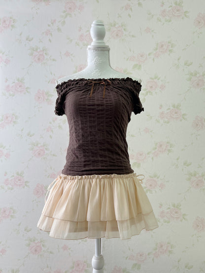 NICE CLAUP Layered Hem Side Bow Skirt