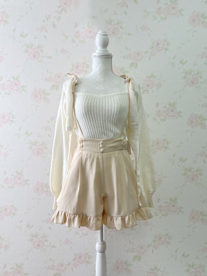 Honey Cinnamon Suspender Ruffled Hem Shorts