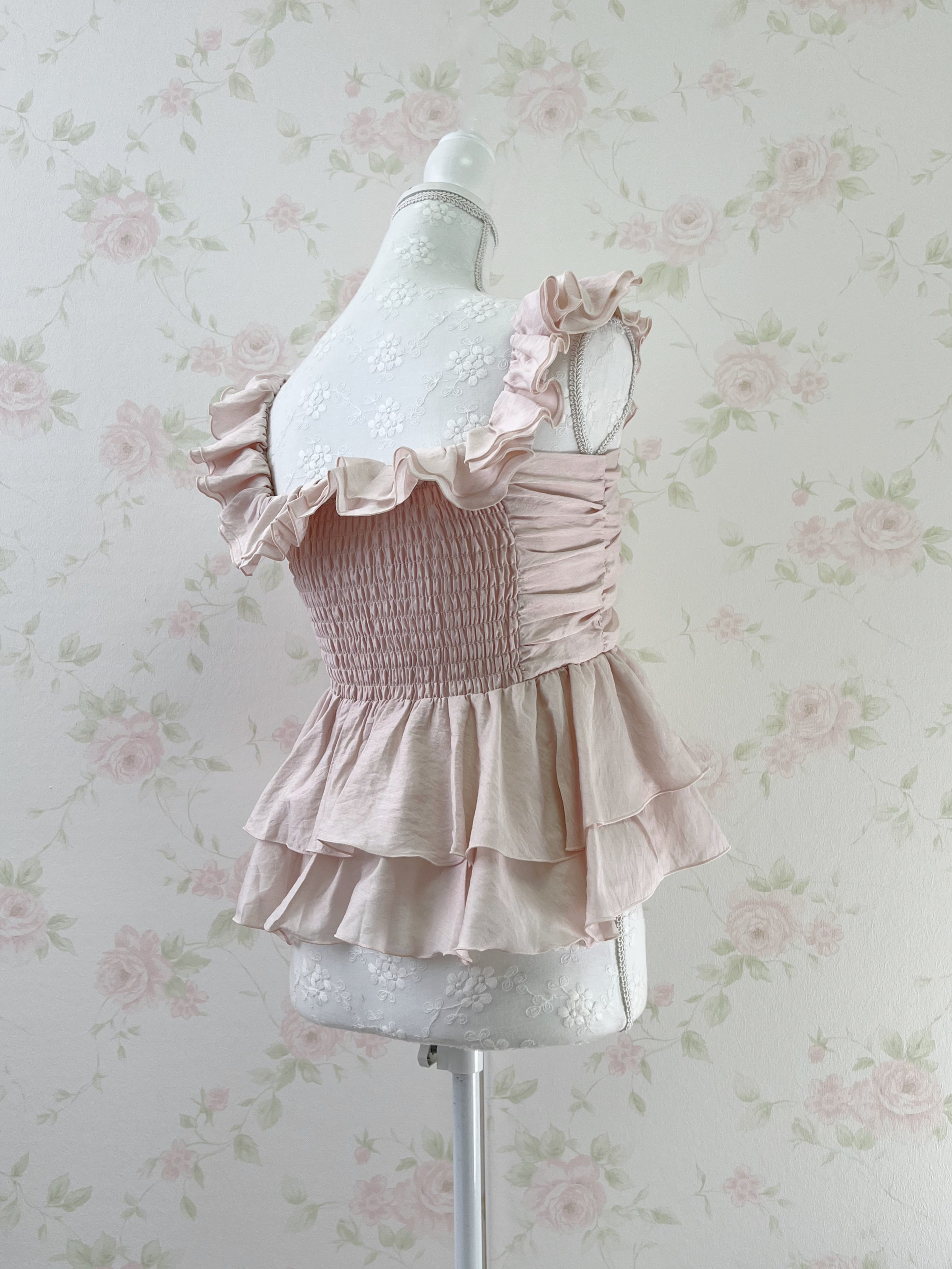 Ruffled Sleeve Peplum Top (Pink Beige)