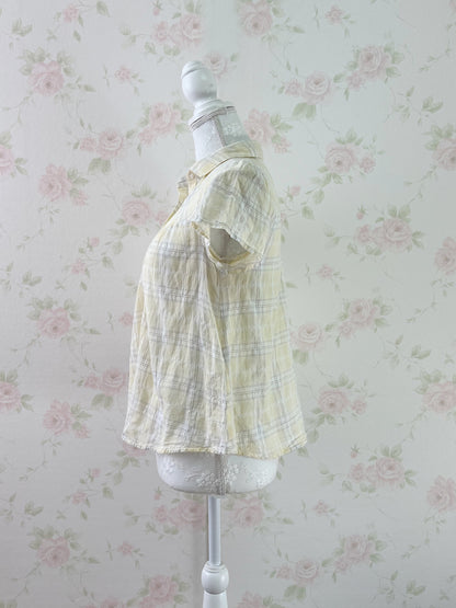earth music&ecology Checked Cotton Shirt (Baby yellow)