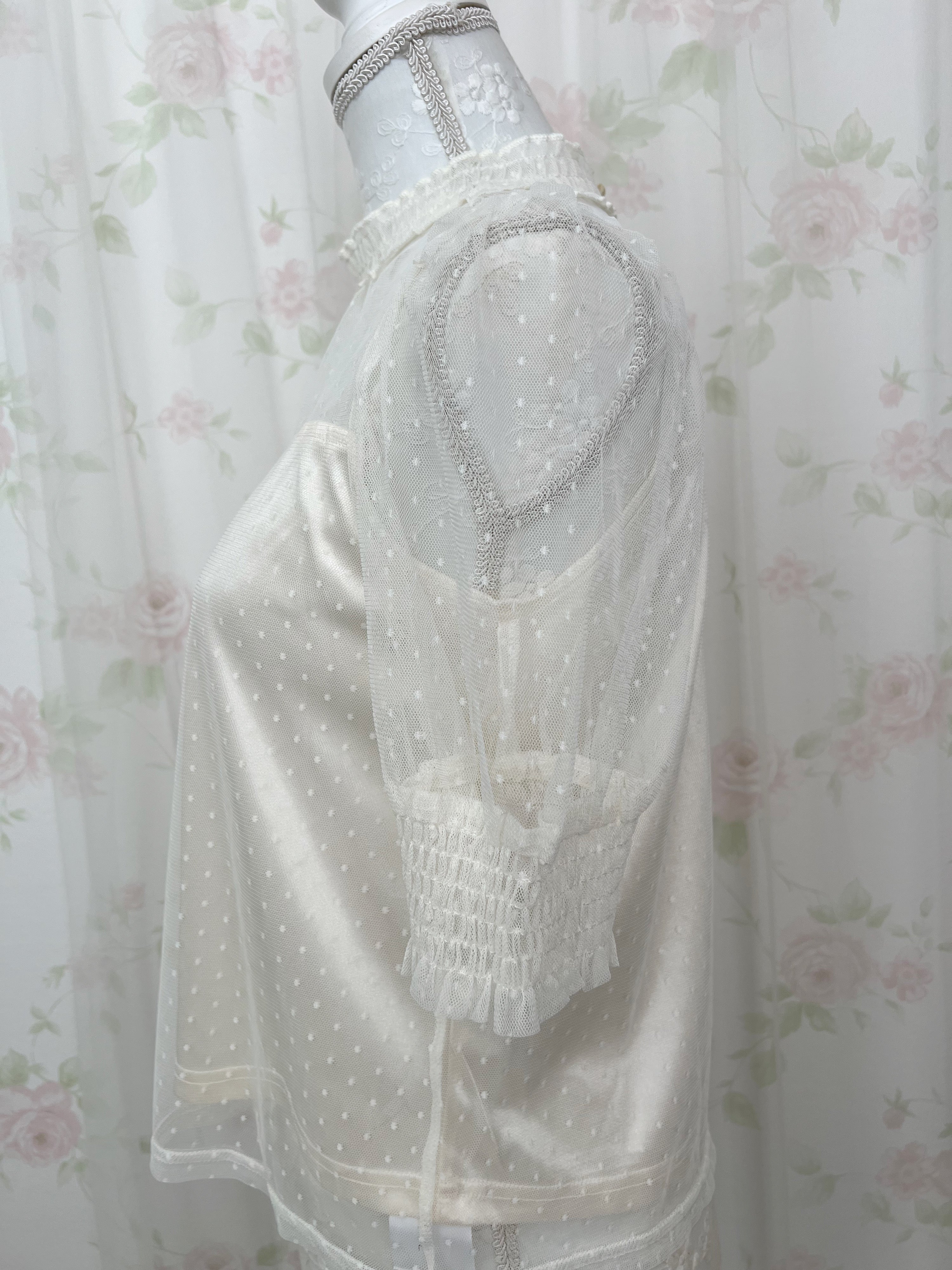 ROJITA Dot Tulle High Neck Top (Ivory)