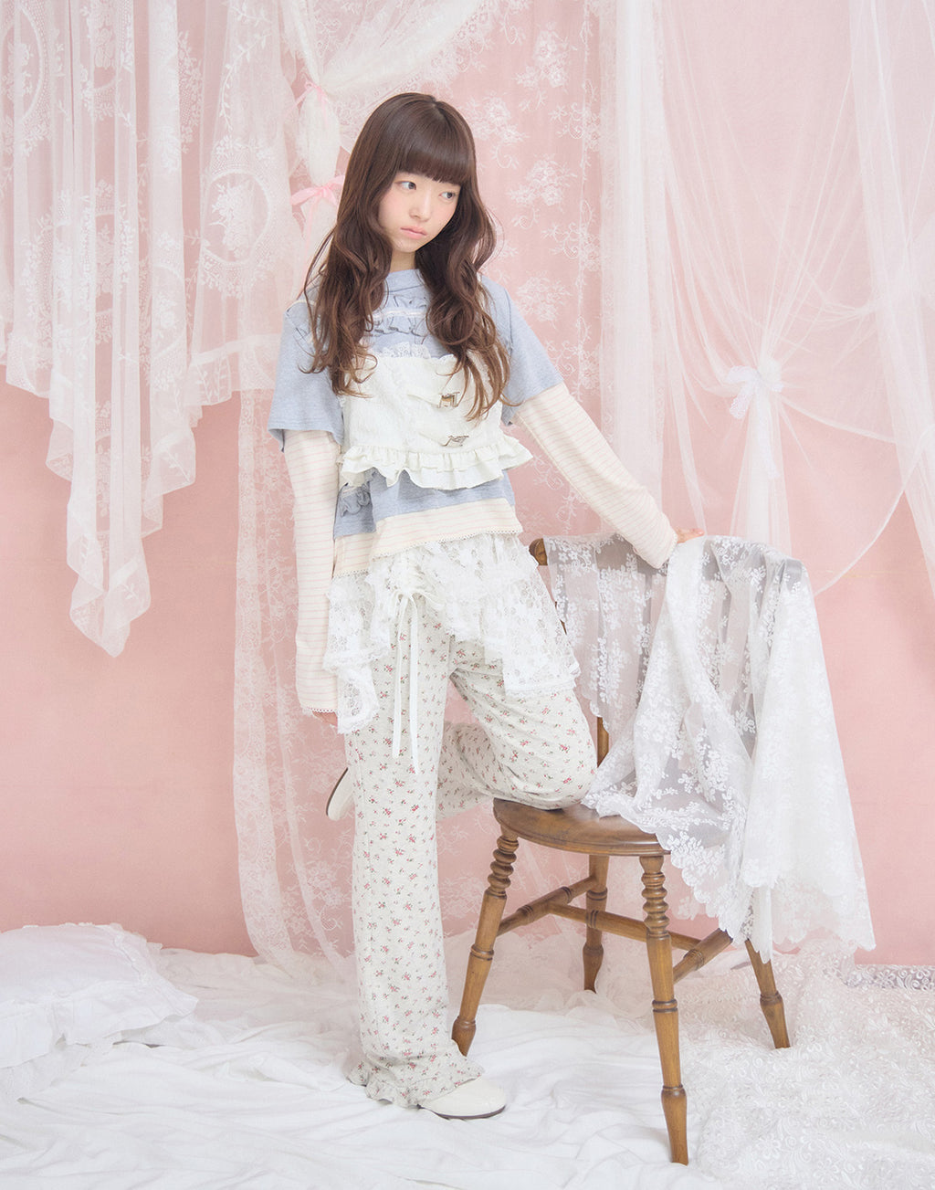 Lolime frill rose jacquard bustier
